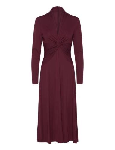 Twist-Front Stretch Jersey Dress Knälång Klänning Burgundy Lauren Ralp...