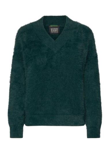 Fluffy V-Neck Relaxed Pullover Tops Knitwear Jumpers Green Scotch & So...