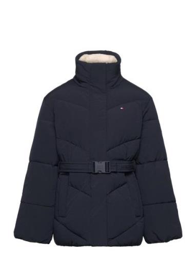 Teddy Collar Mid Lenght Puffer Fodrad Jacka Navy Tommy Hilfiger