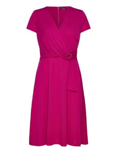 Surplice Jersey Dress Kort Klänning Pink Lauren Ralph Lauren