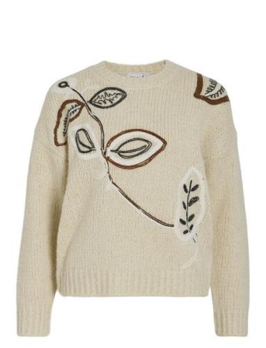 Vibrida O-Neck L/S Embroidery Knit Top Tops Knitwear Jumpers Beige Vil...