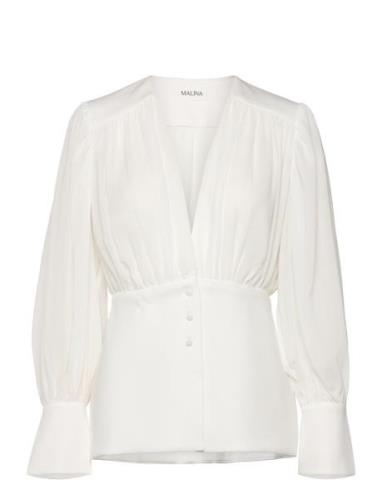 Wilhelmina Wrap Detail Chiffon Blouse Tops Blouses Long-sleeved White ...