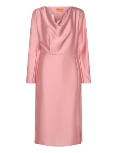 Long Sleeve Midi Dress, 2261 Satin Knälång Klänning Pink STINE GOYA