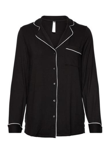 Pyjama Shirt Viscose Piping Top Black Lindex