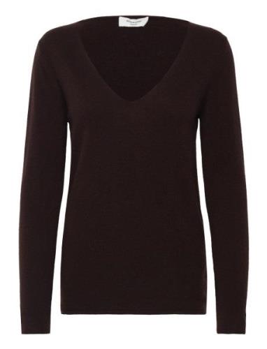 Wool & Cashmere V-Neck Tops Knitwear Jumpers Brown Rosemunde