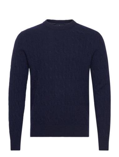 Lw Cable Crew Tops Knitwear Round Necks Navy Hackett London