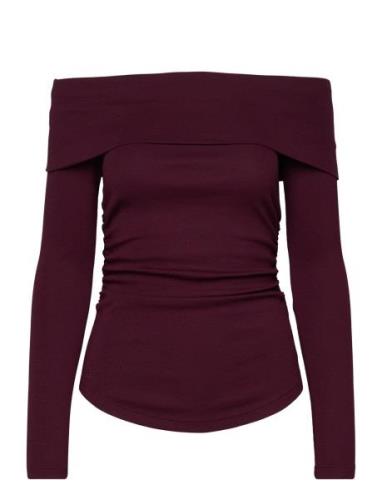 Lauren Ralph Lauren Cotton-Blend Off-The-Shoulder Top Burgundy