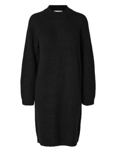 Slflulu Ls High Neck Knit Dress Knälång Klänning Black Selected Femme