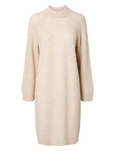 Slflulu Ls High Neck Knit Dress Knälång Klänning Beige Selected Femme