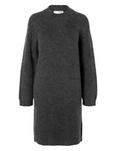 Slflulu Ls High Neck Knit Dress Knälång Klänning Grey Selected Femme