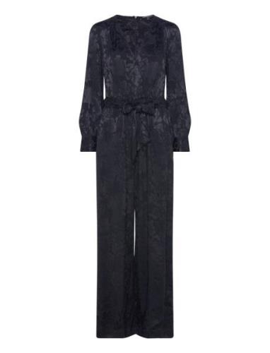 French Connection Arya Satin Jacquard Jumpsuit Svart