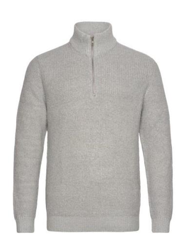 Stand-Up Collar Knit Tops Knitwear Half Zip Jumpers Grey Lindbergh