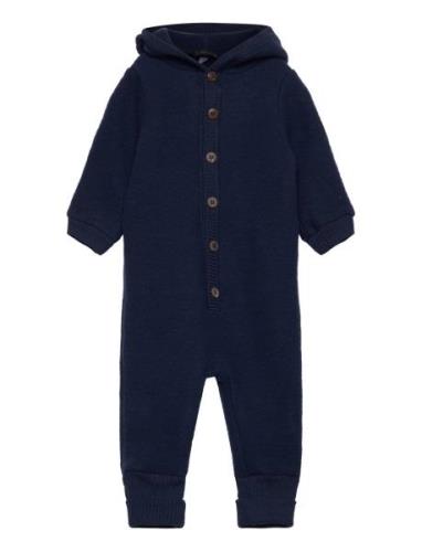 Wool Baby Suit W. Hood Outerwear Fleece Outerwear Fleece Suits Navy Mi...