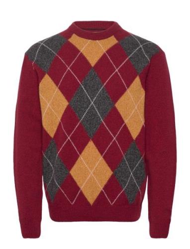 Argyle C-Neck Tops Knitwear Round Necks Burgundy GANT