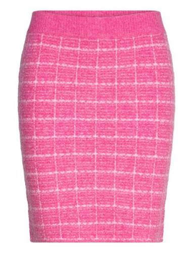 Viaudrey Check Knit Skirt /Ka Kort Kjol Pink Vila