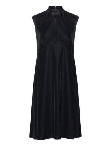 Velvet Cap-Sleeve Dress Kort Klänning Black Lauren Ralph Lauren