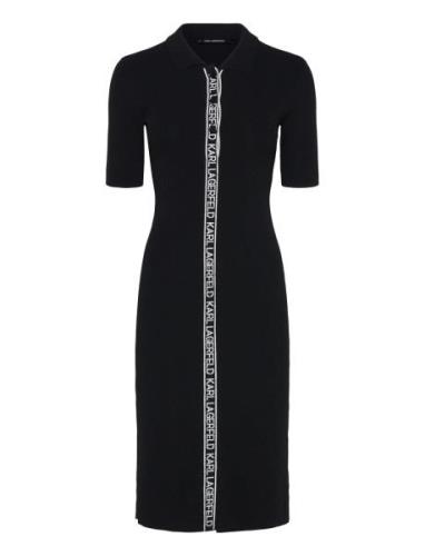 Sslv Logo Knit Dress Knälång Klänning Black Karl Lagerfeld