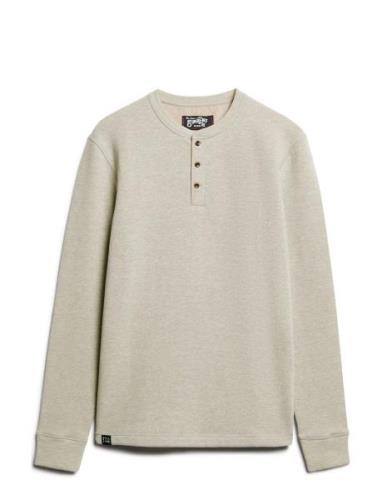 Merchant Grandad Top Tops T-shirts Long-sleeved Cream Superdry