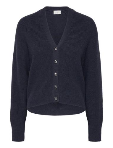 Kyle Cropped Rib Cardigan Tops Knitwear Cardigans Navy Dante6