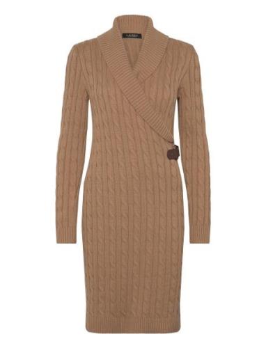 Cable-Knit Buckle-Trim Sweater Dress Knälång Klänning Beige Lauren Ral...