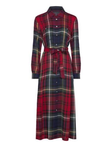 Belted Plaid Cotton-Blend Dress Maxiklänning Festklänning Red Polo Ral...