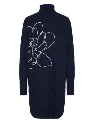 Yasjuva Roll Neck Knit Dress S. Knälång Klänning Navy YAS