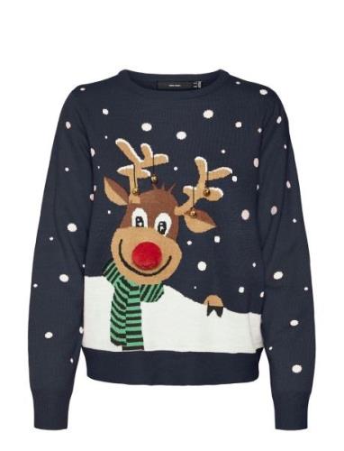 Vero Moda Vmsnowy Deer Ls O-Neck Xmas Marinblå