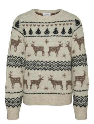 Vero Moda Girl Vmdeers Ls O-Neck Pullover. Xmas Girl Beige