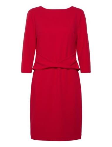 Scuba Crepe Dress Front Twist Knälång Klänning Red Calvin Klein