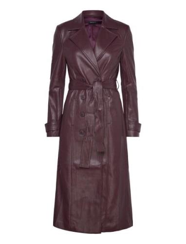 Vegan Leather Trench Coat Läderjacka Skinnjacka Burgundy Bardot