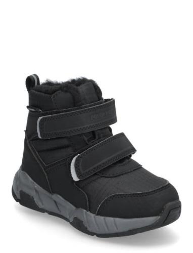 Boots W. Velcro, Wp Vinterkängor Med Kardborreband Black Color Kids