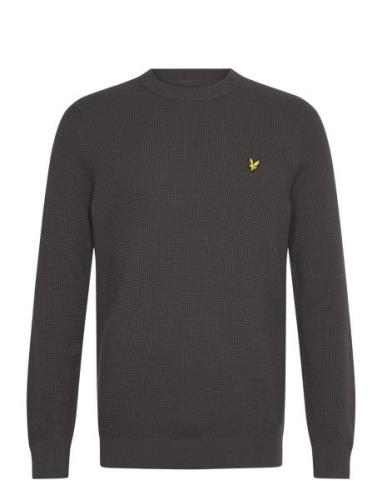 Grid Knit Crew Neck Jumper Tops Knitwear Round Necks Grey Lyle & Scott