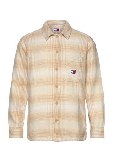 Tjm Badge Check Overshirt Tops Shirts Casual Beige Tommy Jeans