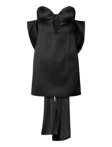 Eleni Bow Back Satin Dress Kort Klänning Black Bardot