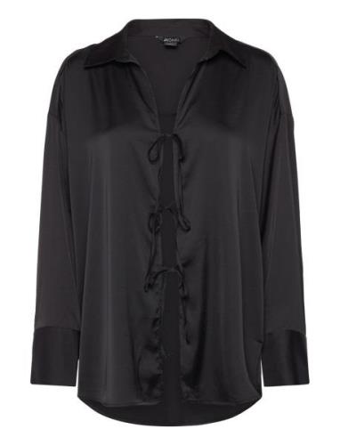 Monki Tiedetail Relaxed Satin Shirt Svart