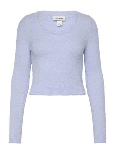 Monki Fluffy Knitted Boat Neck Sweater Blå