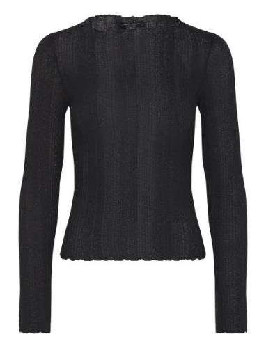 Monki Ribbed Long Sleeve Lettuce Hem Top Svart