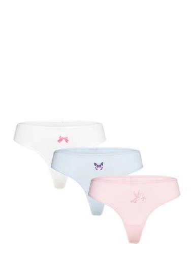 Monki 3-Pack Printed Rib Cotton Thongs Vit