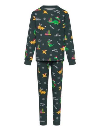 Christmas Sweats Dino Christmas Pyjamas Kids Grön