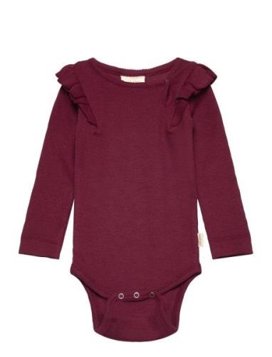 Petit Piao Body L/S Modal Frill Röd